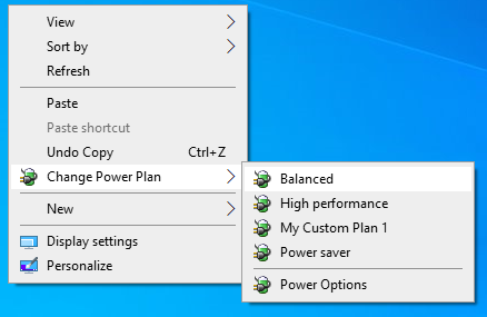 Change power plan via desktop right click